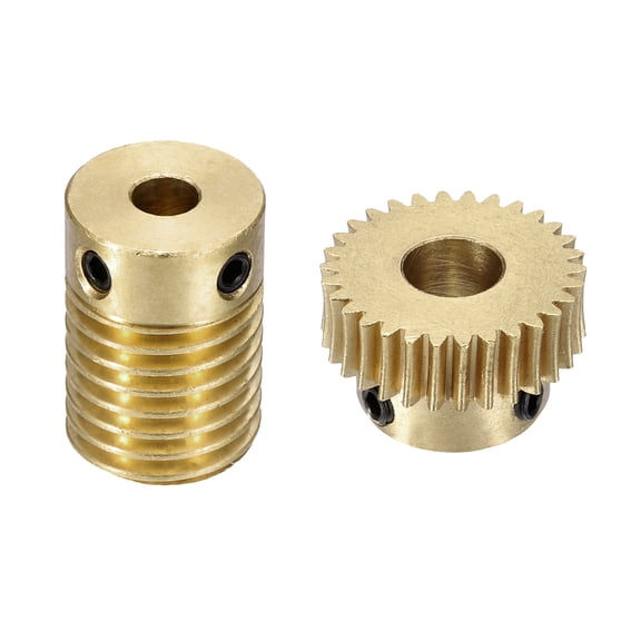 Worm Gear Set 30T 0.5 Module 1:30 Reduction Rate, Right Rotation Drive Gear Box Wheel Reduce Transmission Part (Brass Gear-6mm Bore, Brass Rod 4mm Bore)