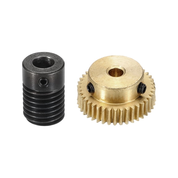 Worm Gear Set 40T 0.5 Module 1:40 Reduction Rate, Right Rotation Drive Gear Box Wheel Reduce Transmission Part (Brass Gear-4mm Bore, 1045 Steel Rod 6mm Bore)
