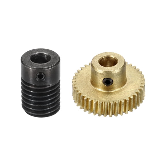 Worm Gear Set 40T 0.5 Module 1:40 Reduction Rate, Right Rotation Drive Gear Box Wheel Reduce Transmission Part (Brass Gear-5mm Bore, 1045 Steel Rod 6mm Bore)