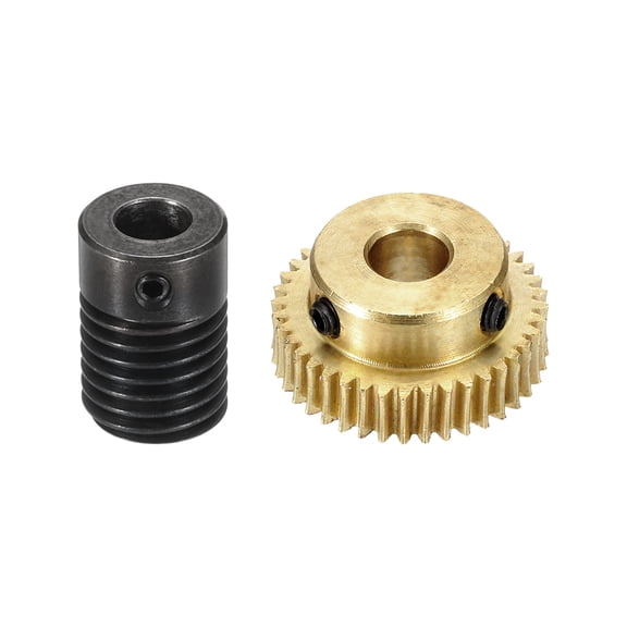 Worm Gear Set 40T 0.5 Module 1:40 Reduction Rate, Right Rotation Drive Gear Box Wheel Reduce Transmission Part (Brass Gear-6mm Bore, 1045 Steel Rod 6mm Bore)