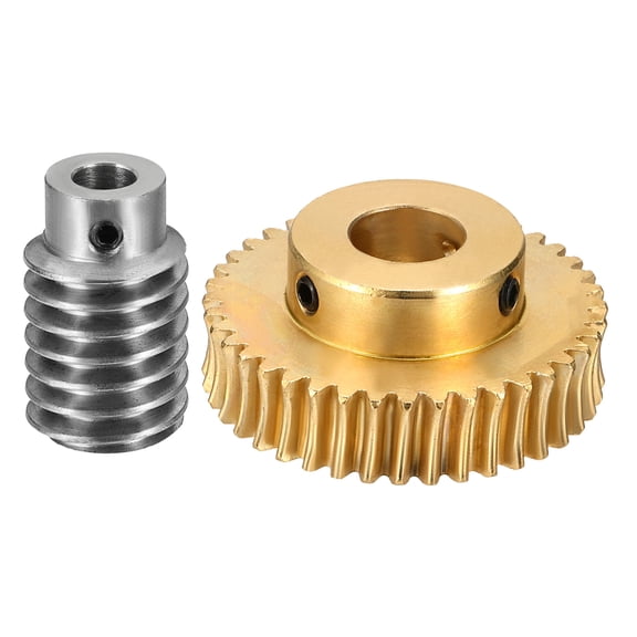 Worm Gear Set 40T 1 Module 40:1 Reduction Rate, Right Rotation Drive Gear Box Wheel Reduce Transmission Part (Brass Gear-12mm Bore, #45 Steel Rod 5mm Bore)