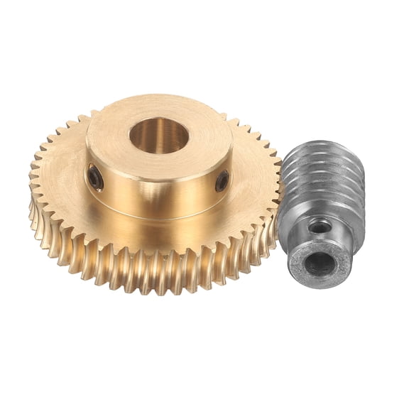 Worm Gear Set 50T 1 Module 50:1 Reduction Rate, Right Rotation Drive Gear Box Wheel Reduce Transmission Part (Brass Gear-12mm Bore, #45 Steel Rod 6mm Bore)