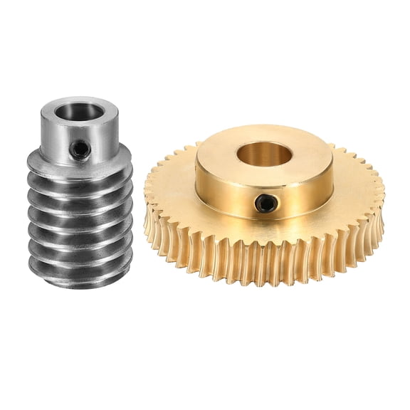 Worm Gear Set 50T 1 Module 50:1 Reduction Rate, Right Rotation Drive Gear Box Wheel Reduce Transmission Part (Brass Gear-12mm Bore, #45 Steel Rod 8mm Bore)