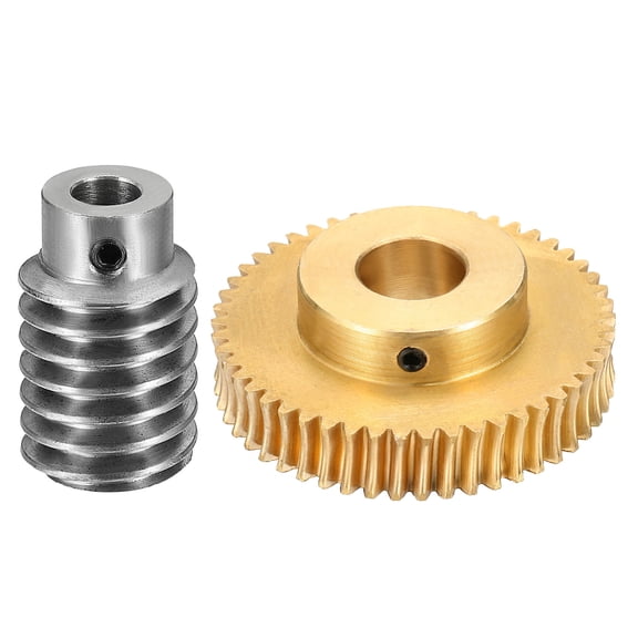 Worm Gear Set 50T 1 Module 50:1 Reduction Rate, Right Rotation Drive Gear Box Wheel Reduce Transmission Part (Brass Gear-14mm Bore, #45 Steel Rod 5mm Bore)