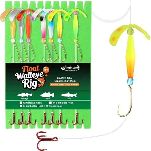 Worm Harness Walleye Rig Baitholder and Treble Hook Slow Trolling Setup 7PCS