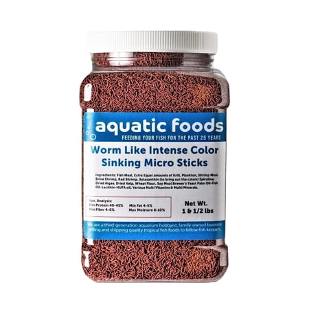 Worm Like Intense Color Enhancing Sinking Micro Sticks for Discus, Cichlids, Koi and Pond Fish, All Tropical Fish…1-lb & 8oz Med Jar