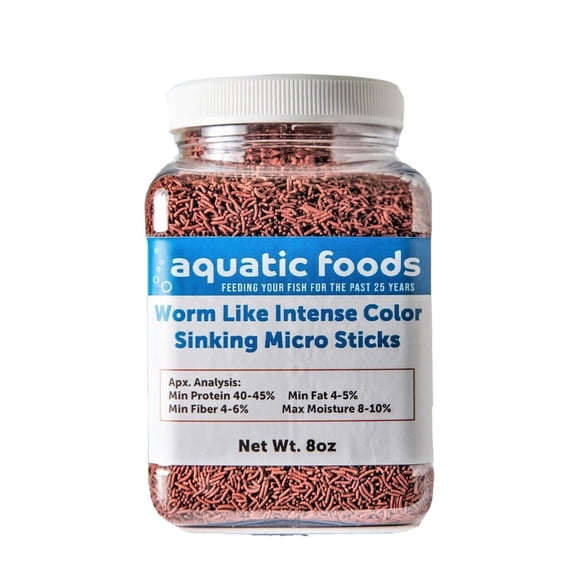 Worm Like Intense Color Enhancing Sinking Micro Sticks for Discus, Cichlids, Koi and Pond Fish, All Tropical Fish8oz Small Jar