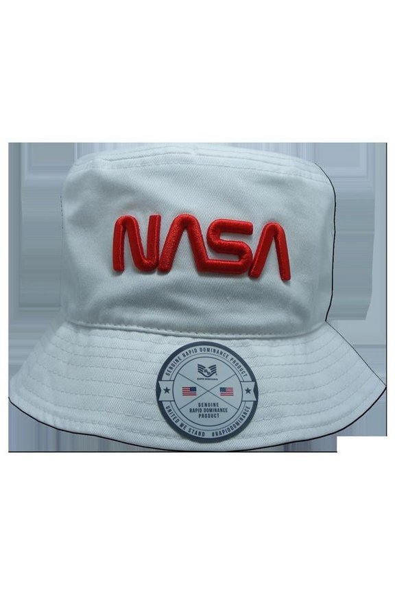 Worm NASA Relaxed Bucket Hat, White - Large & Extra Large