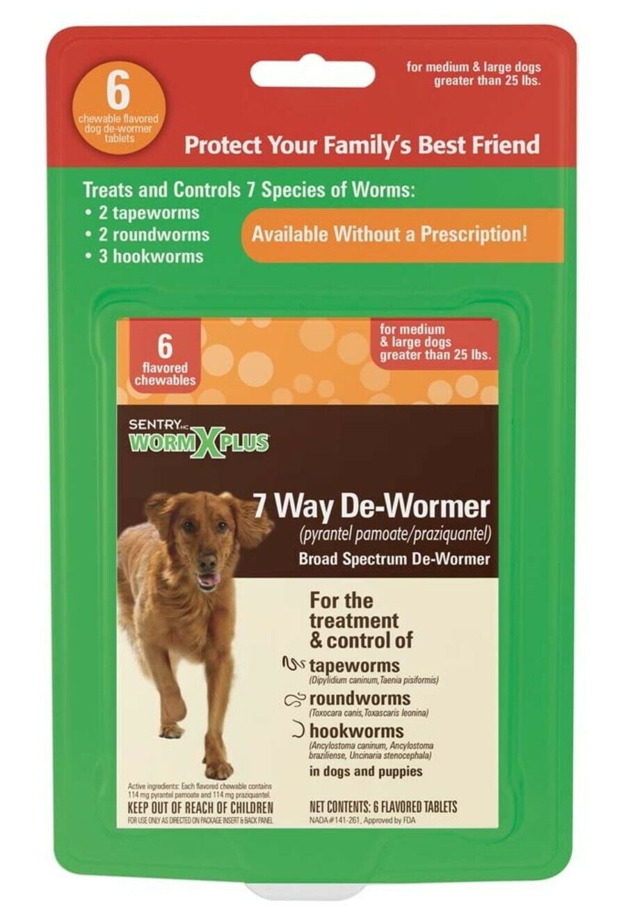 Worm X Plus 7 Way DeWormer for Large Dogs, 6 ct