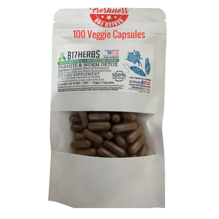 Worm and Parasite Cleanse Blend - Wormwood, Pau D'Arco, Cloves, Blk. Walnut - Hand Crafted, No Fillers, 500mg, 100 Veggie Capsules