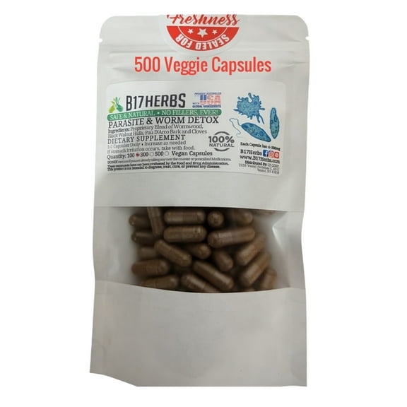 Worm and Parasite Cleanse Blend - Wormwood, Pau D'Arco, Cloves, Blk. Walnut - Hand Crafted, No Fillers, 500mg, 500 Veggie Capsules