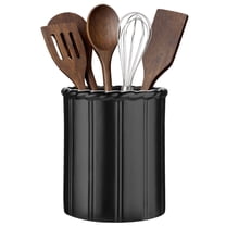 WormHome Utensil Holder for Kitchen Counter, Ceramic Kitchen Utensil Holder for Countertop with Cork Bottom, Cooking Tool Organizer for Spatula, Matte Black