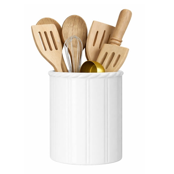 WormHome Utensil Holder for Kitchen Counter, Ceramic Kitchen Utensil Holder for Countertop with Cork Bottom, Cooking Tool Organizer for Spatula, Matte White