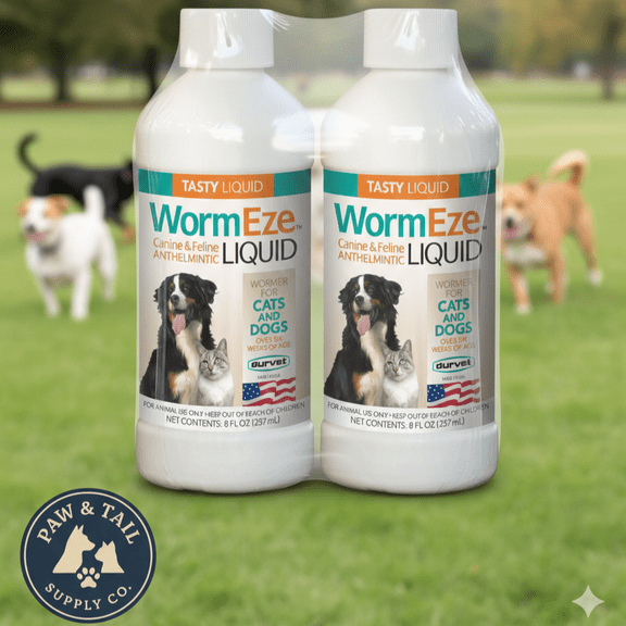 Wormeze Liquid Wormer 8 oz. Piperazine Cats Dogs Puppies Kittens Roundworm 2PCK