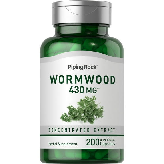 Wormwood Capsules 430mg | 200 Count | Concentrated Herbal Extract | Artemisinin Supplement | Non-GMO, Gluten Free | By Piping Rock