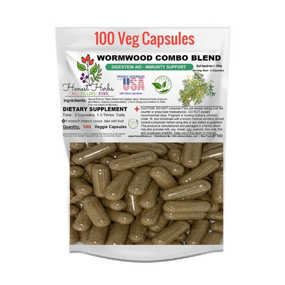 Wormwood Combo Blend - Wormwood Herb, Black Walnut Leaf, Cloves, Quassia, Fern Root - Vegan, GMO Free - Honest Herbs - 700mg per Serving - 100 Veggie Caps