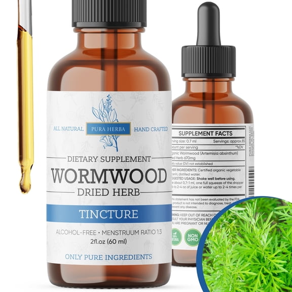 Wormwood Organic Tincture - Herbal Supplement for Digestive Health and Gut Support - Natural Cleanse - Alcohol-Free, Made in USA, 2 Fl Oz