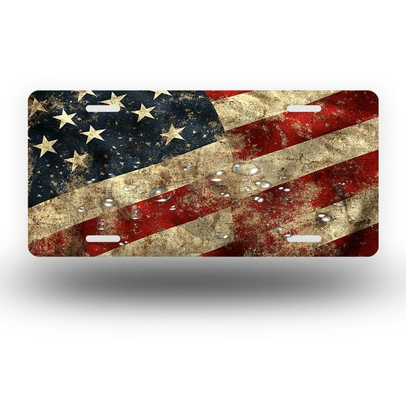 Worn American Flag Front License Plate,Metal License Plate,Funny Standard Plates Personalized Novelty Decorative For Men/Women/Boys/Girls Car 6×12 Inch