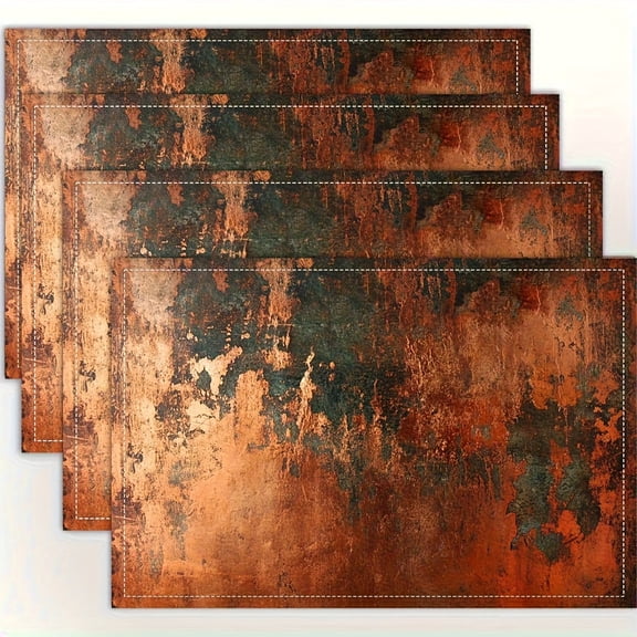 Worn Copper Print Placemats - Gentleman Style Brown And Black Pattern, 12X18 Inches, Perfect for Dining Table, Kitchen, Party, Interior Decoration And Holiday Gatherings, Party Tableware | Gentleman