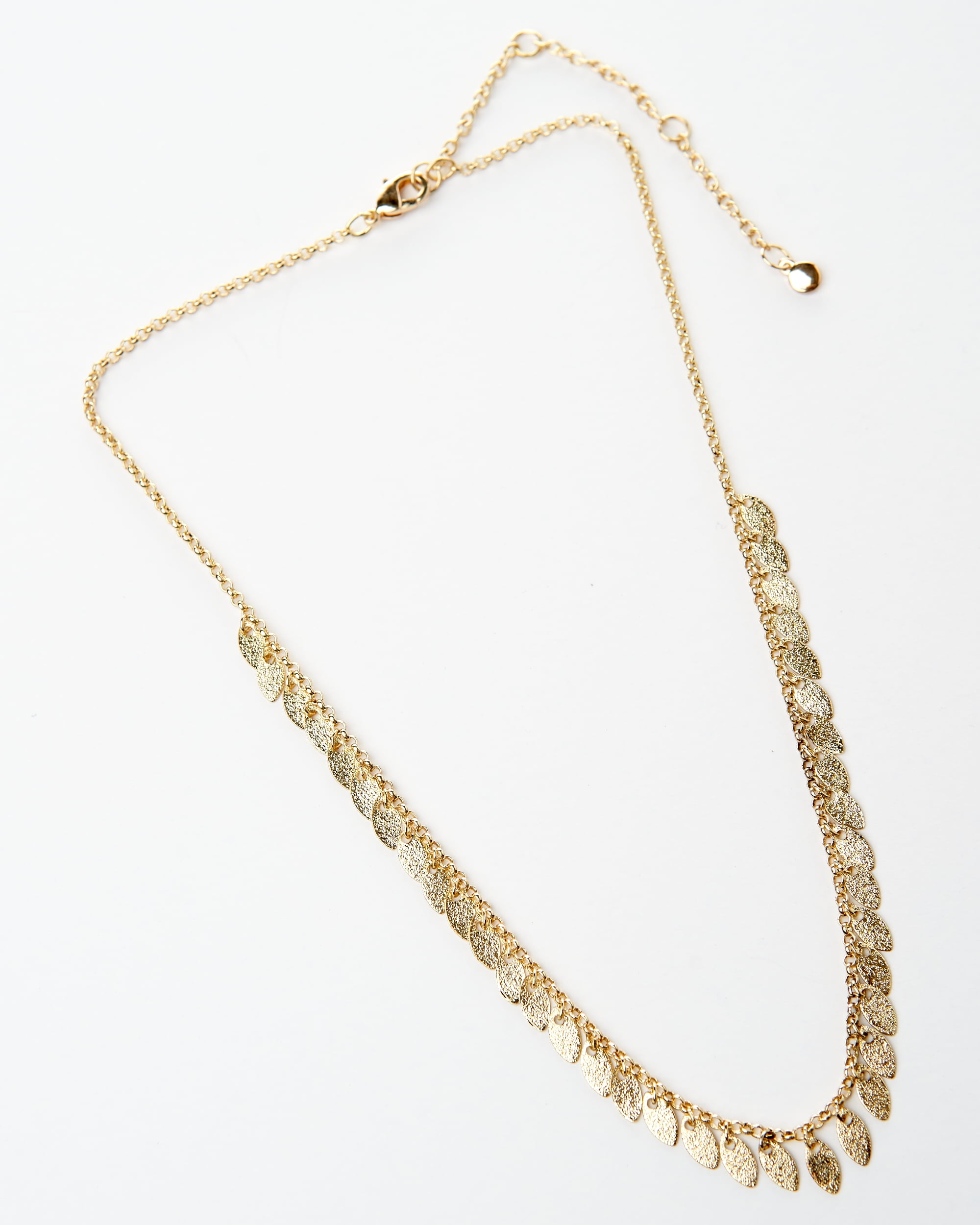 Worn Gold Necklace With Casted Small Leaves