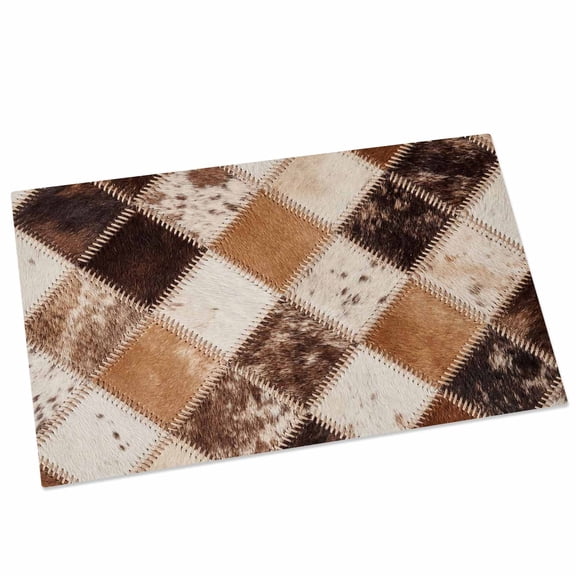Worn Hide Door Mat 16x24 Inch Rustic Vintage Abstract Bronze Brown Tan Diamond Plaid Entryway Rug with Non-Slip Rubber, Front Door Mat Indoor Floor Mats for Living Room Bathroom Bedroom Home Office