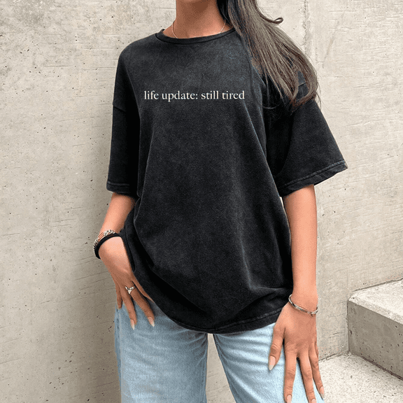 Worn - Look Washed Graphic T-shirt,Tops Has Humorous Tired - Update Design,Round Neck Regular Fit T-shirts, Size S-2XL