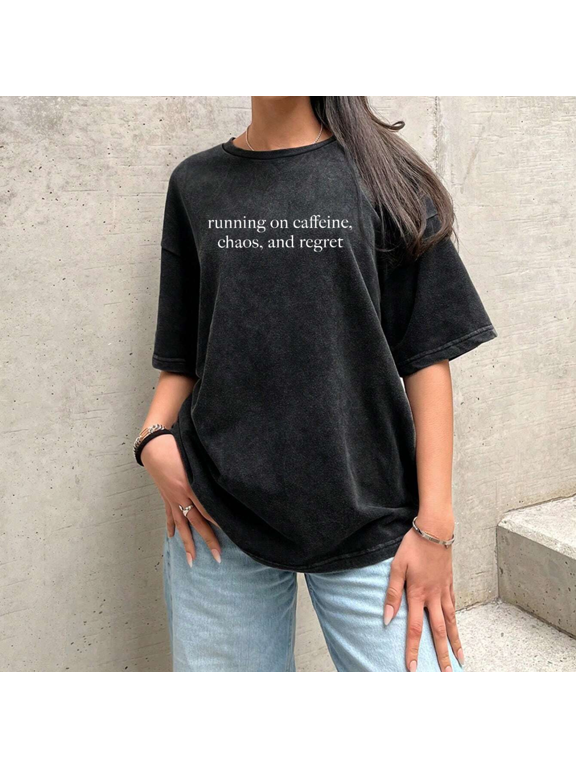 Worn - Look Washed Graphic T-shirt,Tops Has Relatable Regret - Fueled Design,Round Neck Regular Fit T-shirts, Size S-2XL
