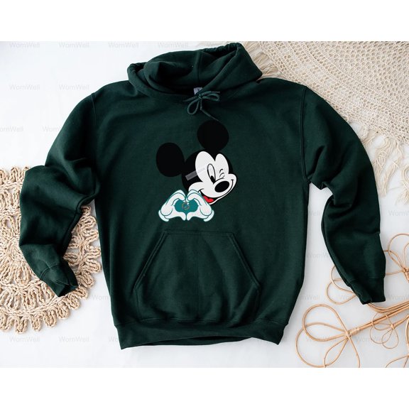 WornWell92 Cartoon Mouse Aqua Team Heart Graphic T-Shirt, SW, Hoodie, for Unisex, up to size 5XL.