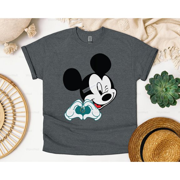 WornWell92 Cartoon Mouse Aqua Team Heart Graphic T-Shirt, SW, Hoodie, for Unisex, up to size 5XL.