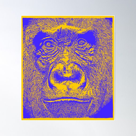 Worried Ape ~ Variation Blue Poster Wall Art, Modern Wall Decor For Living Room Bedroom, 8x12 UNFRAMED
