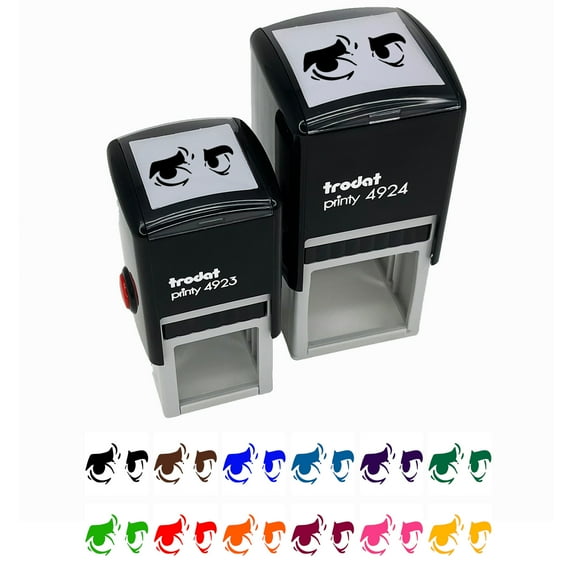 Worried Cartoon Eyes Looking to the Side Self-Inking Rubber Stamp Ink Stamper - Lime Green Ink - Small 1 Inch