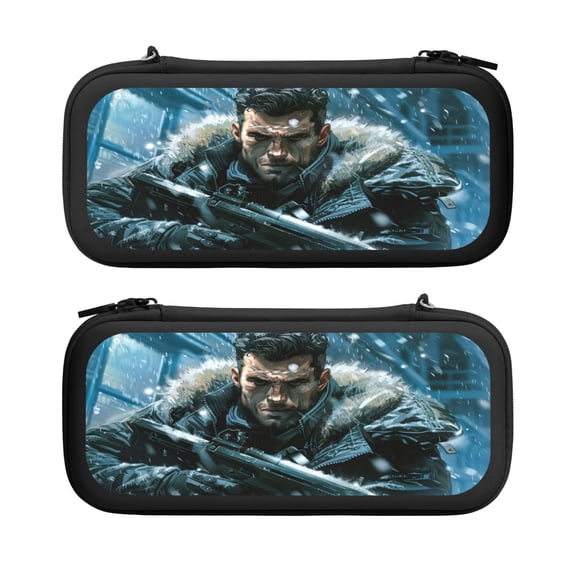 Worrier Painting, Carrying Case For Nintendo Switch & OLED Version, Eva Lightweight Shockproof Protective Pouch Case for Game Console & Accessories with 10 Game Card Slot & Wristband, Black
