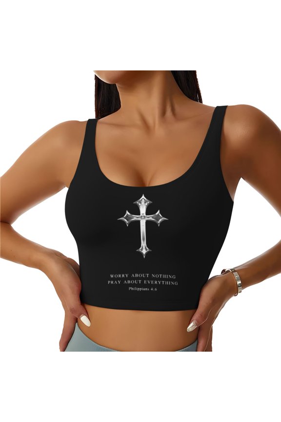 Worry About Nothing, Pray About Everything Women Sports Vest Yoga Tank Top Gym Crop U Back