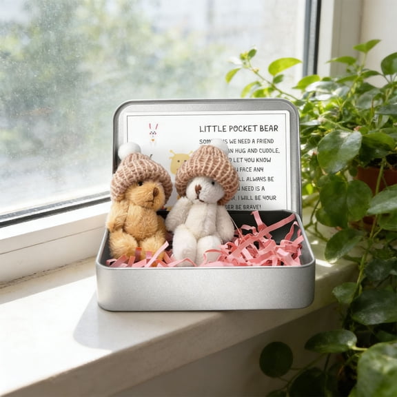 Worry Bear In A Box,Handmade Mini Plush Teddy Bear,4×3inch Adorable Mini Emotional Plush Positive Support Bears With Encouraging Card,Cute Inspirational Gifts Doll For Office Desk.