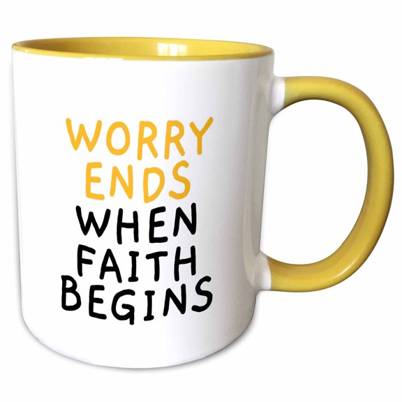 3drose, Worry End When Faith Begins Room Decor, 11oz Two-tone Yellow Mug