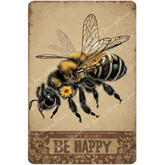 Don't Worry Be Happy Vintage Sunflower Metal Sign, Garden Decorative Plaque, Rustic Farmhouse Country Home Decor Coffee Bar Signs, Inspirational Quote Sign 12x8 Inches
