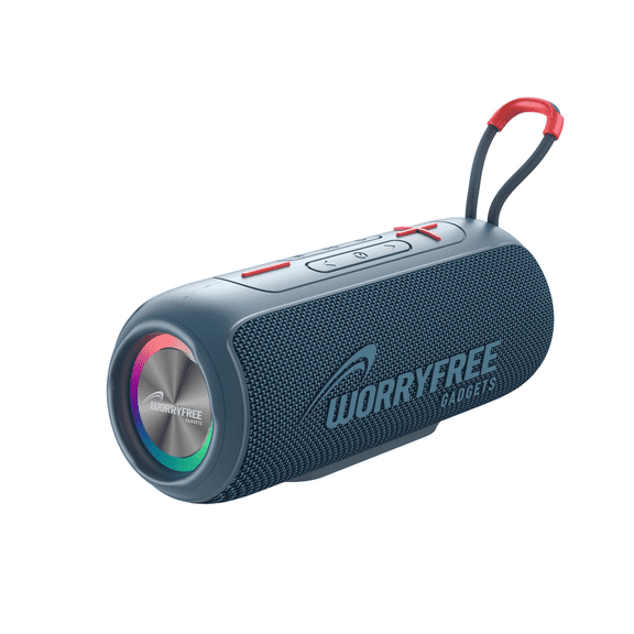 WorryFree Gadgets Portable Bluetooth 5.0 Speaker with RGB Lights, Waterproof 10W Stereo Sound, Blue