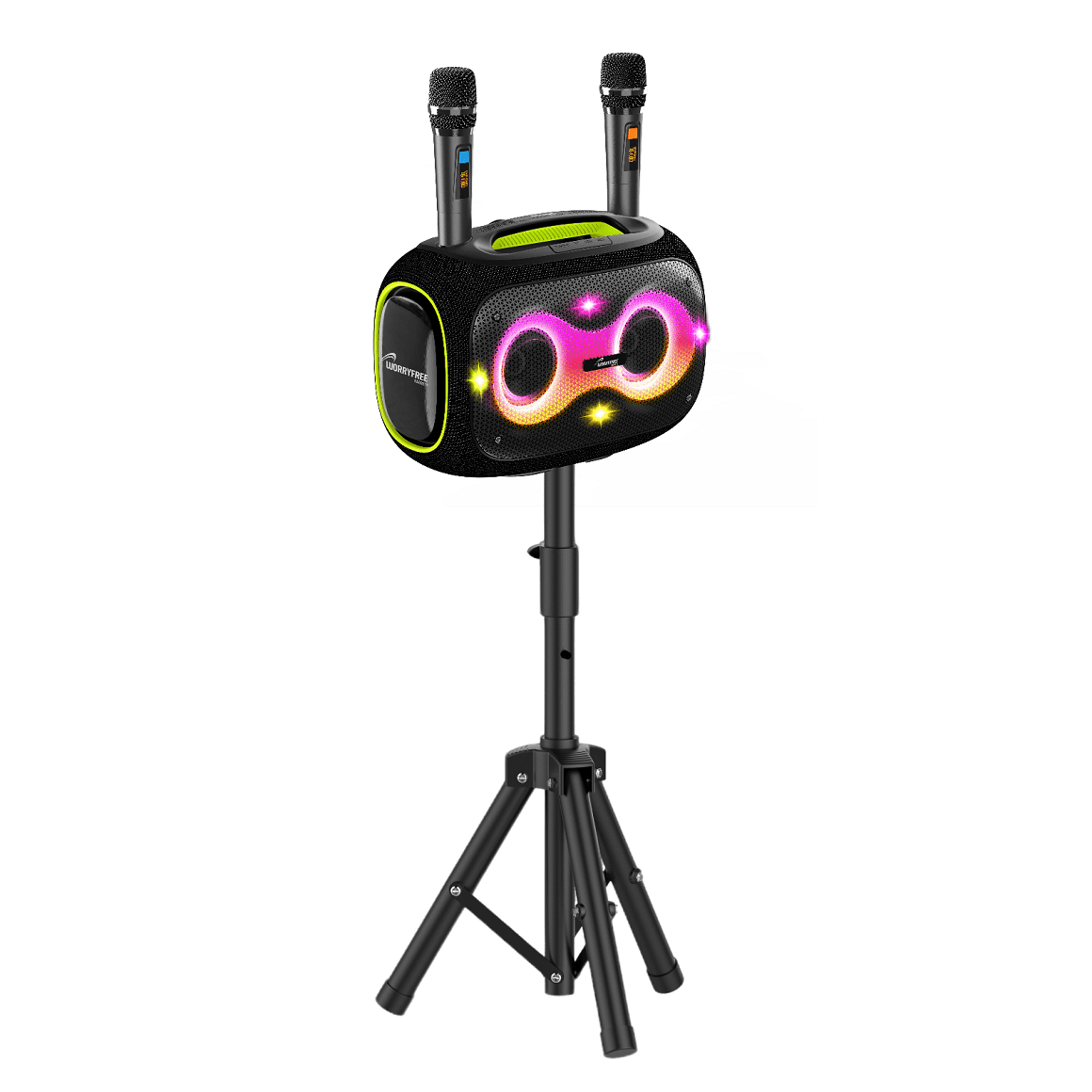 WorryFree Gadgets Portable Waterproof Bluetooth Karaoke Speaker with Tripod and Microphones, 120W, Black
