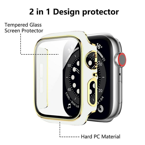 Worryfree Gadgets Bumper Case with Screen Protector for Apple Watch White/Gold 45mm (C18-WTGD45)