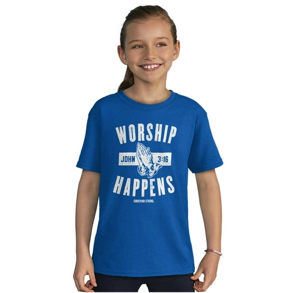 Worship Happens John 3:16 Prayer Crewneck T Shirts Boy Girl Teen Brisco Brands M