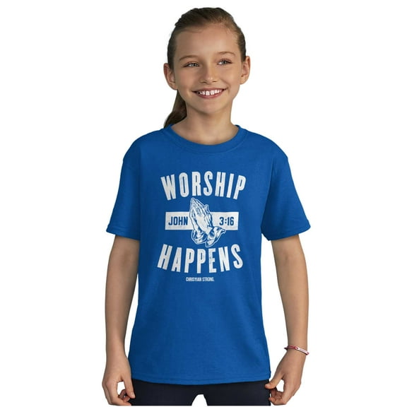 Worship Happens John 3:16 Prayer Crewneck T Shirts Boy Girl Teen Brisco Brands XS