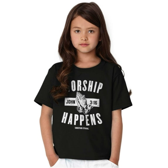 Worship Happens John 3:16 Prayer Crewneck T Shirts Boy Girl Teen Brisco Brands X