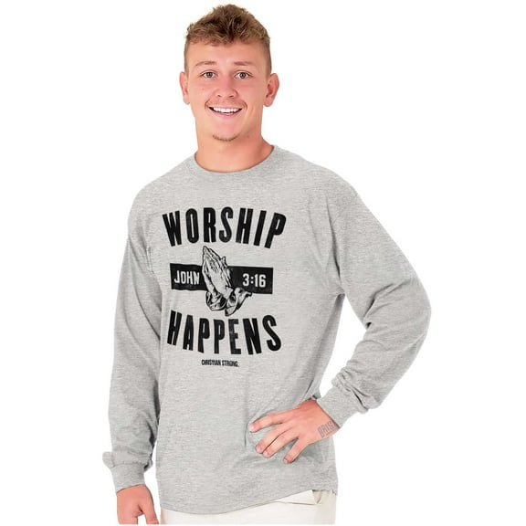 Worship Happens John 3:16 Prayer Plus Size Long Sleeve Graphic Tee Shirt Brisco Brands 3X