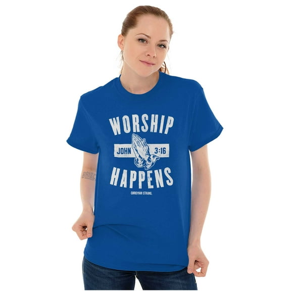 Worship Happens John 3:16 Prayer Men's Graphic T Shirt Tees Brisco Brands L