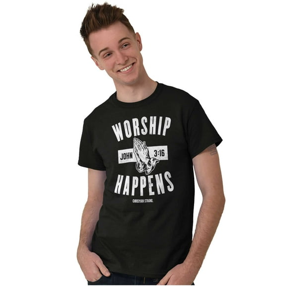 Worship Happens John 3:16 Prayer Men's Graphic T Shirt Tees Brisco Brands L