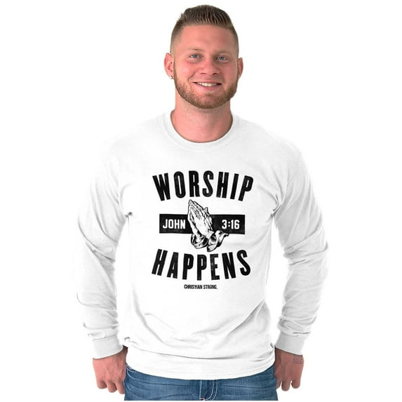 Worship Happens John 3:16 Prayer Plus Size Long Sleeve Graphic Tee Shirt Brisco Brands 2X