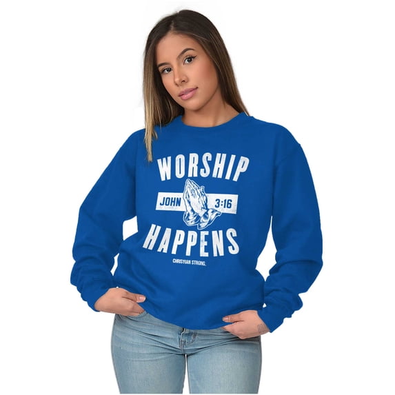 Worship Happens John 3:16 Prayer Sweatshirt for Men or Women Brisco Brands S