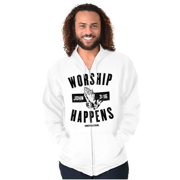 Worship Happens John 3:16 Prayer Unisex Fleece Graphic Zip Up Hoodie Brisco Brands 2X