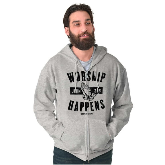 Worship Happens John 3:16 Prayer Unisex Fleece Graphic Zip Up Hoodie Brisco Brands 5X