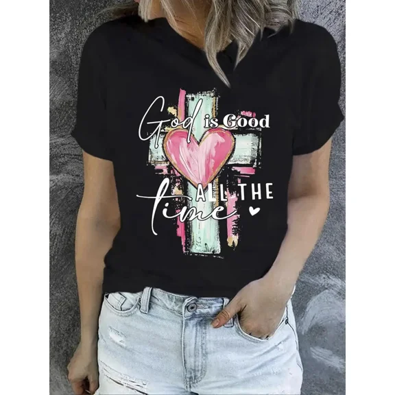 Worship Shirt for Women - Christian 'God is Good' Graphic Tee 100% Cotton Comfort Fit Church Service Tops